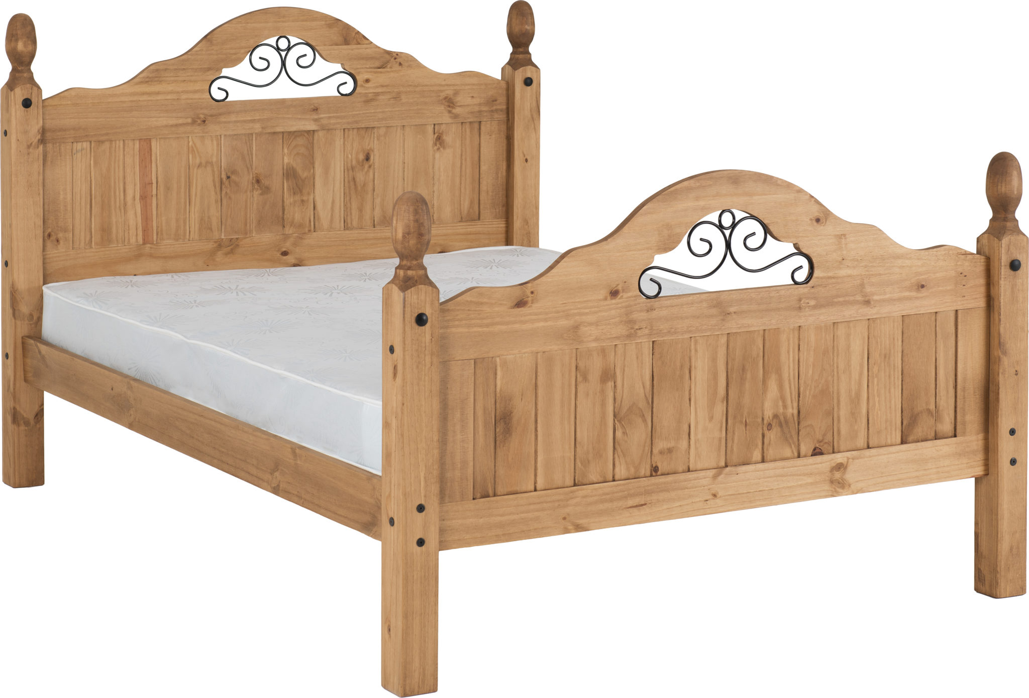 Corona Scroll 4'6" Bed High Foot End In Distressed Waxed Pine - Click Image to Close